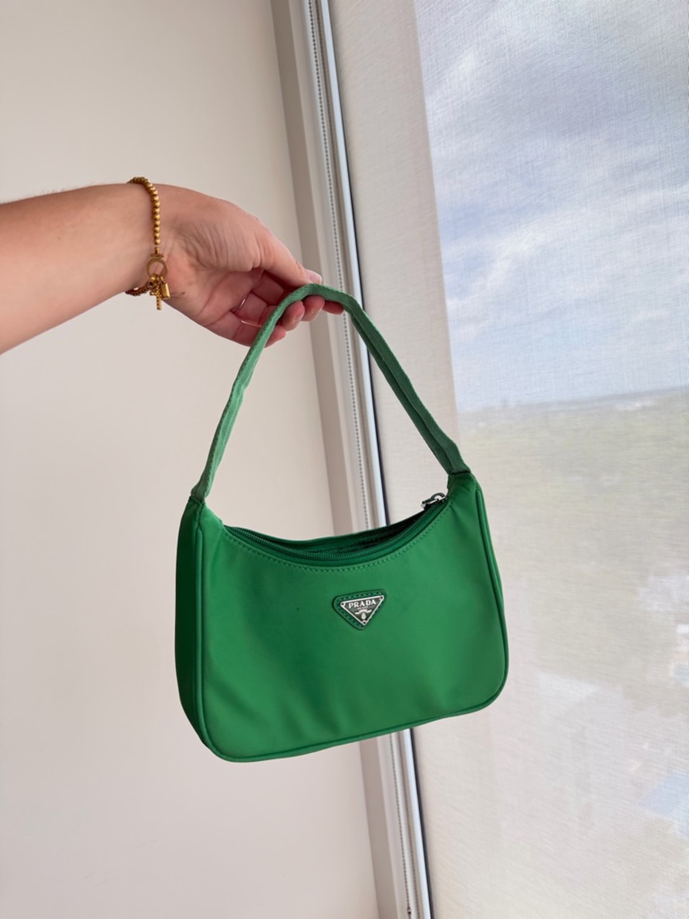 Prada Emerald Green Nylon Shoulder Bag with Top Handle BOUTIQUE